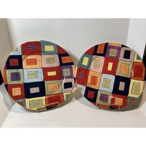 Tabletops Gallery Hendrix Hand Painted Square Plates Set of 2 Colorful